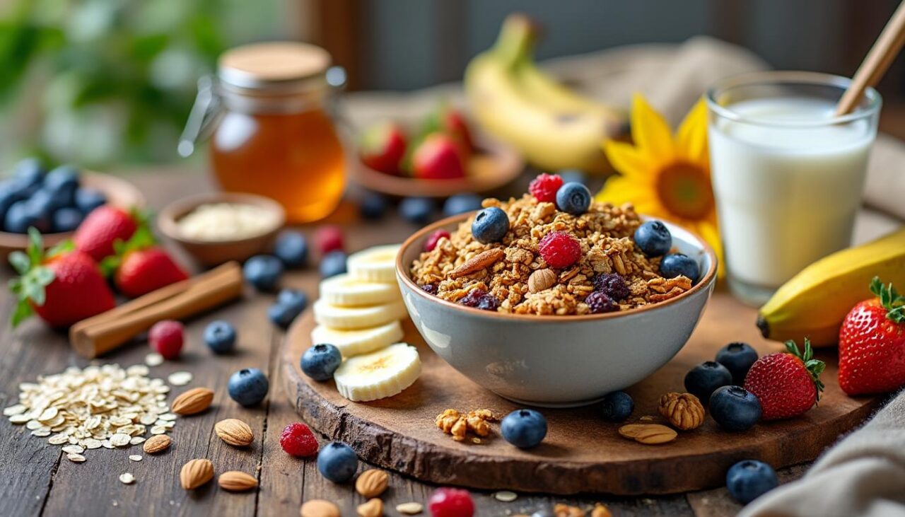 découvrez notre délicieuse recette de granola fait maison, parfaite pour un petit déjeuner sain et nourrissant. facile à préparer, ce granola vous fournira l'énergie nécessaire pour bien commencer la journée, tout en étant personnalisable selon vos goûts. ne manquez pas cette astuce gourmande et équilibrée !